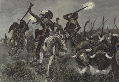North American Indians running cattle into a ranch by Richard Caton Woodville junior